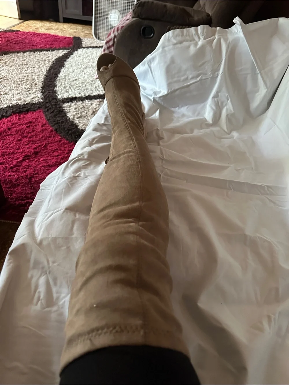 Shoe Republic LA Tan Over-the-Knee Peep-Toe Boots
